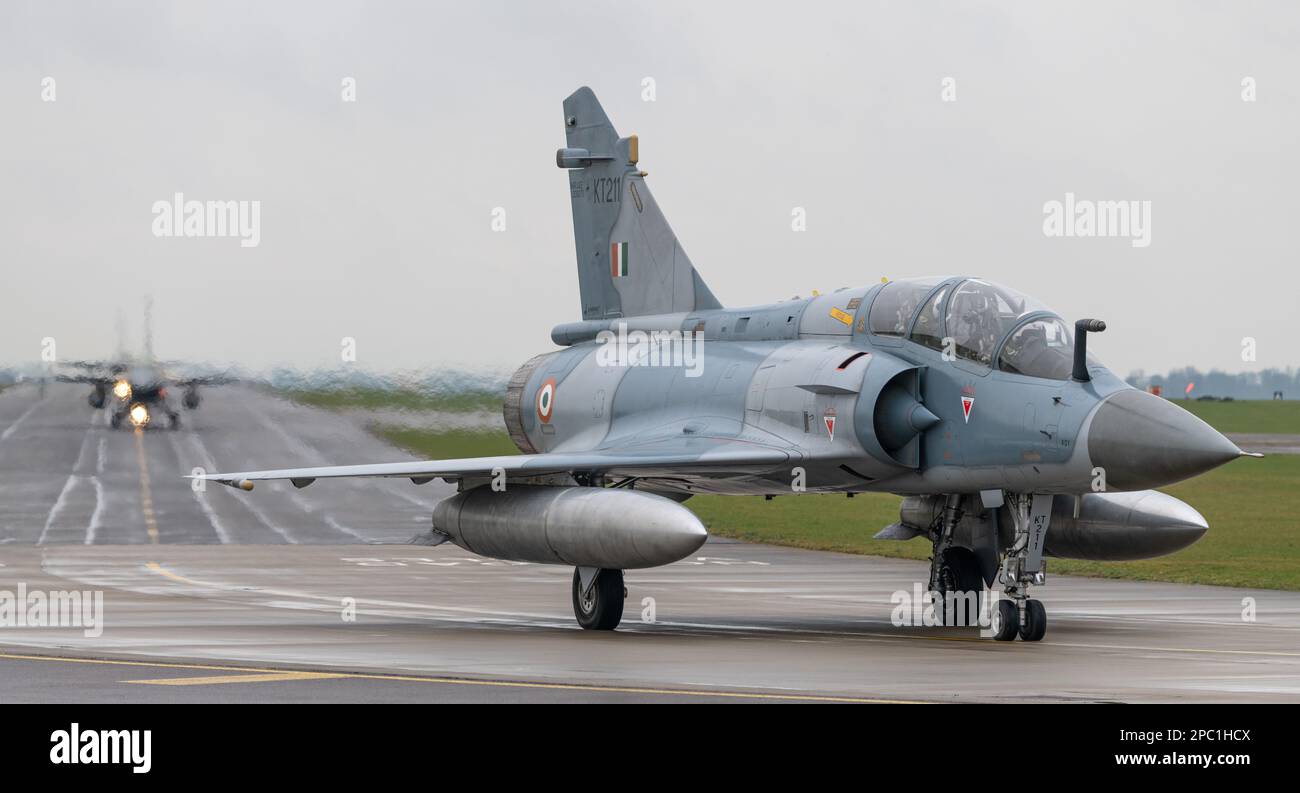 Royal Air Force Waddington, Waddington, Lincolnshire, England. 6th March 2023. Indian Air Force Dassault Mirage 2000TH registration KT-211 taxies ahead of take off, during exercise cobra warrior 2023, Ex-Cobra Warrior 23-1, at Royal Air Force Waddington, Royal Air Force Waddington (Credit Image: ©Cody Froggatt) Stock Photo