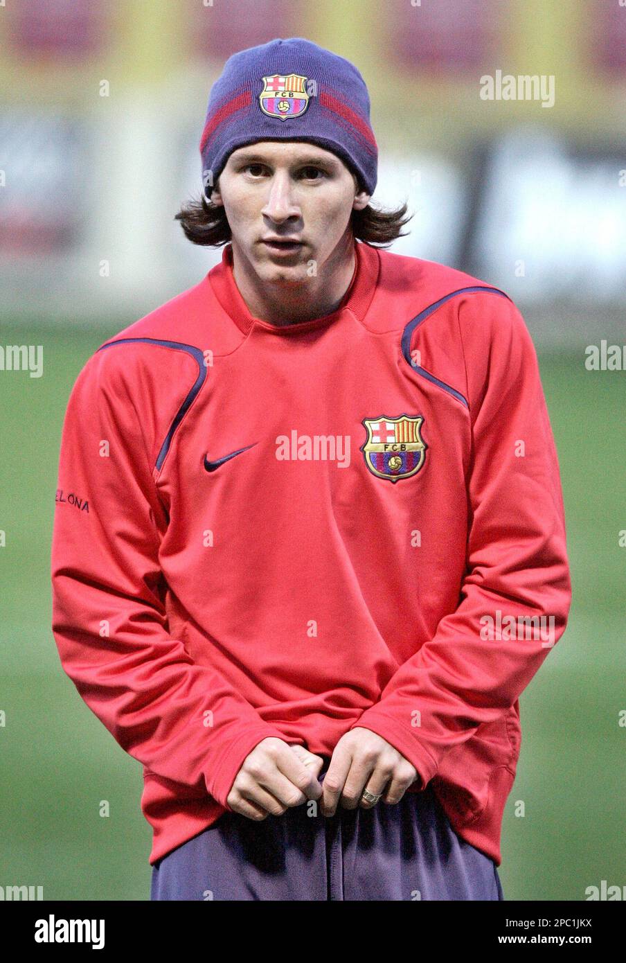 FC Barcelona player Lionel Messi, from Argentina, exercises during his ...