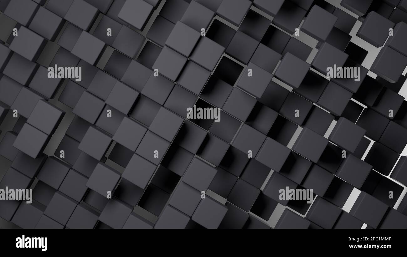 3d rendering abstract background of randomly positioned black cubes ...