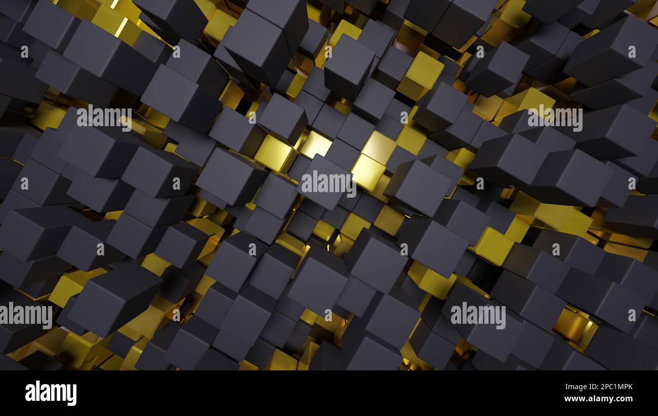 Abstract background golden cubes on a yellow background 3d render hi ...