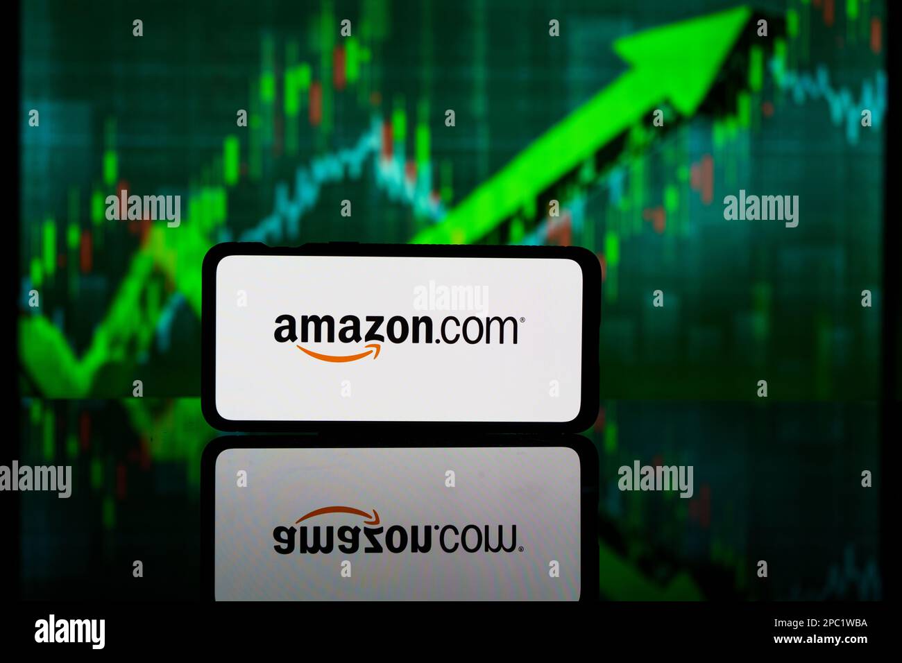 New York, United States of America - 2023 March 10: Amazon company on stock market. Amazon financial success and profit Stock Photo