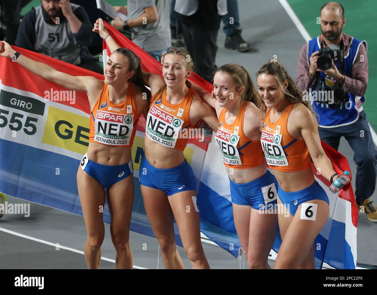 KLAVER Lieke , SAALBERG Eveline , PEETERS Cathelijn and BOL Femke of NETHERLANDS 4 x 400m Relay Women Final during the European Athletics Indoor Championships 2023 on March 5, 2023 at Atakoy Arena in Istanbul, Turkey - Photo Laurent Lairys / DPPI Stock Photo