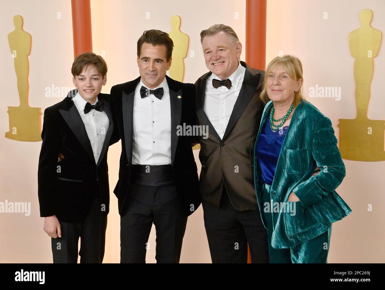 (L-R) Henry Tadeusz, Colin Farrell, Brendan Gleeson and Mary Gleeson attend the 95th annual Academy Awards at the Dolby Theatre in the Hollywood section of Los Angeles on Sunday, March 12, 2023. Photo by Jim Ruymen/UPI Stock Photo