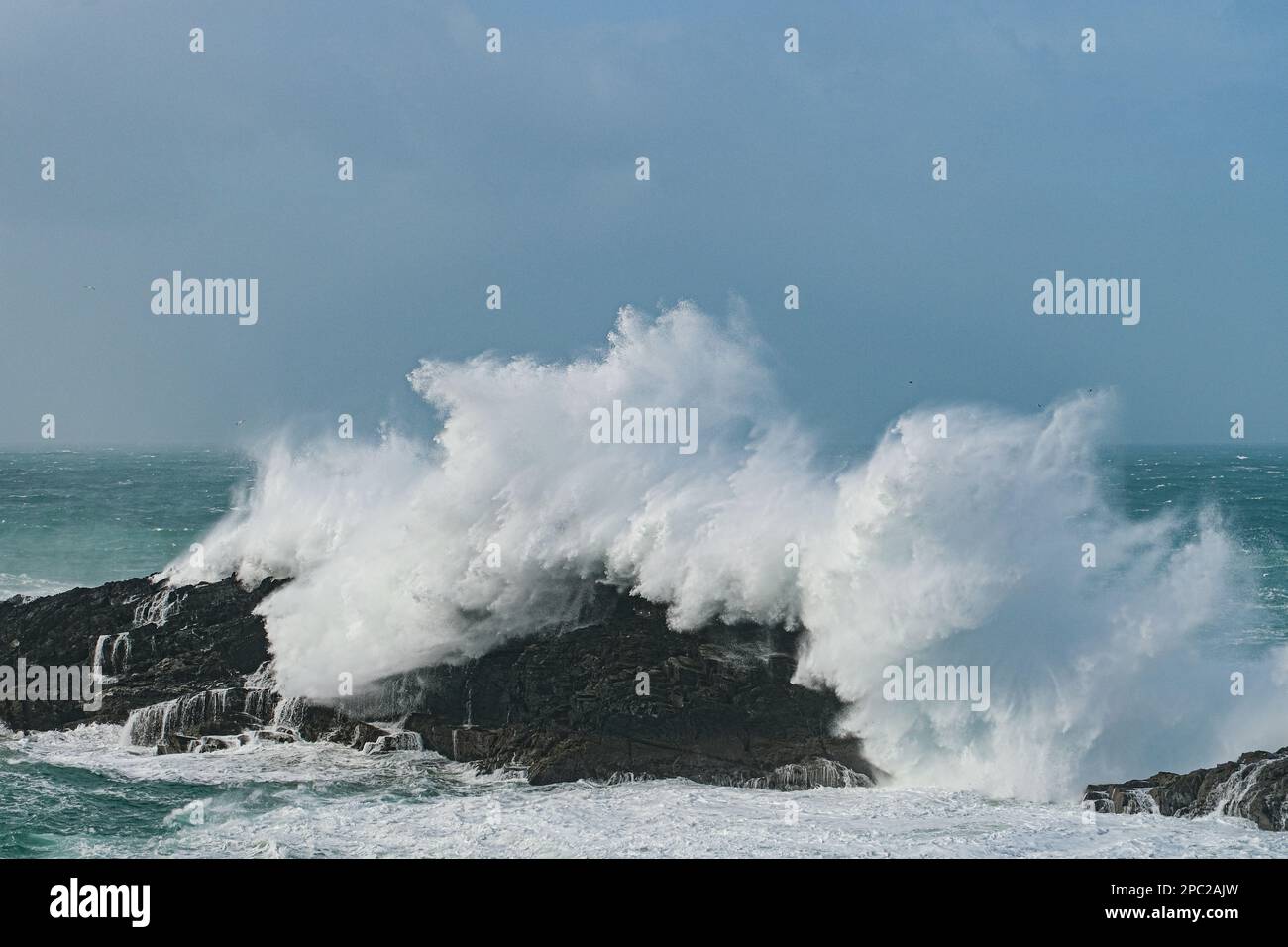 Park Head, North Cornwall, UK. 13th March 2023. UK Weather.  Gale force winds were whipping up the waves on the North Cornwall coast this morning. Credit Simon Maycock / Alamy Live News. Stock Photo