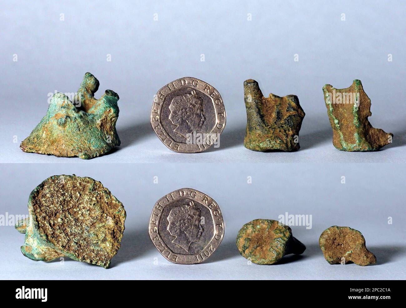 Celtic/Roman bronze casting sprues. (Statues). Stock Photo