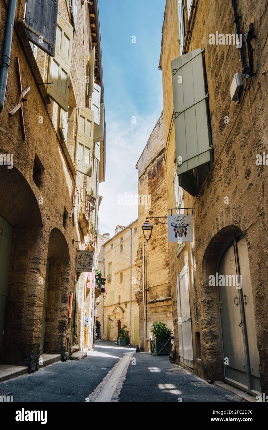 Quaint street of Rue Alfred Sabatier with medieval stone facades in the