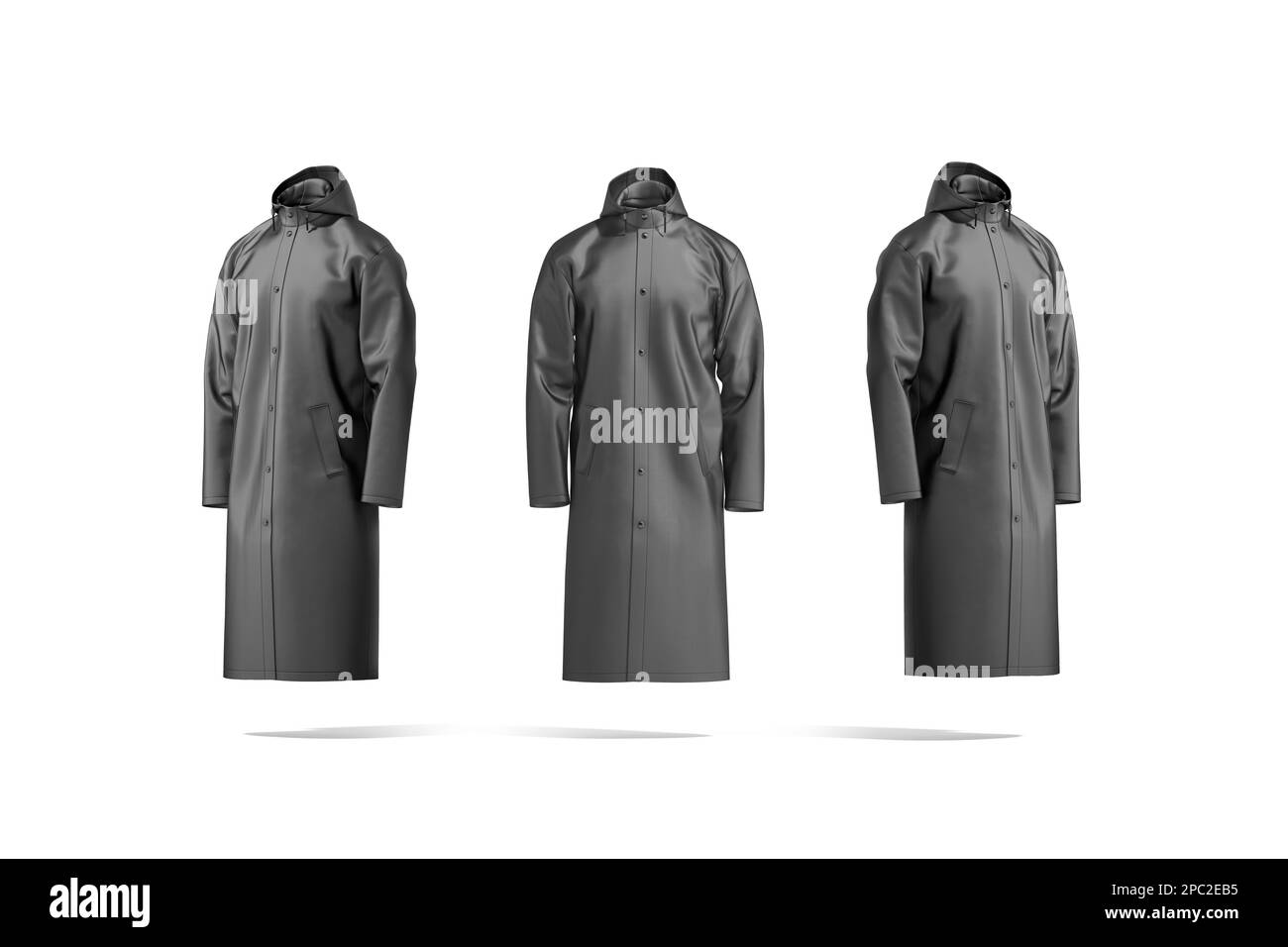 Blank black protective raincoat mockup, front and side view Stock Photo