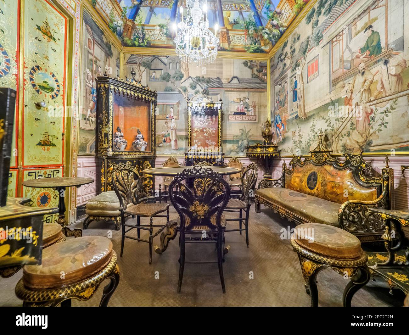 Salottino cinese (Chinese parlor) in the Filangeri-Cutò aristocratic baroque style palace also known as Palazzo Mirto - Palermo, Sicily, Italy Stock Photo