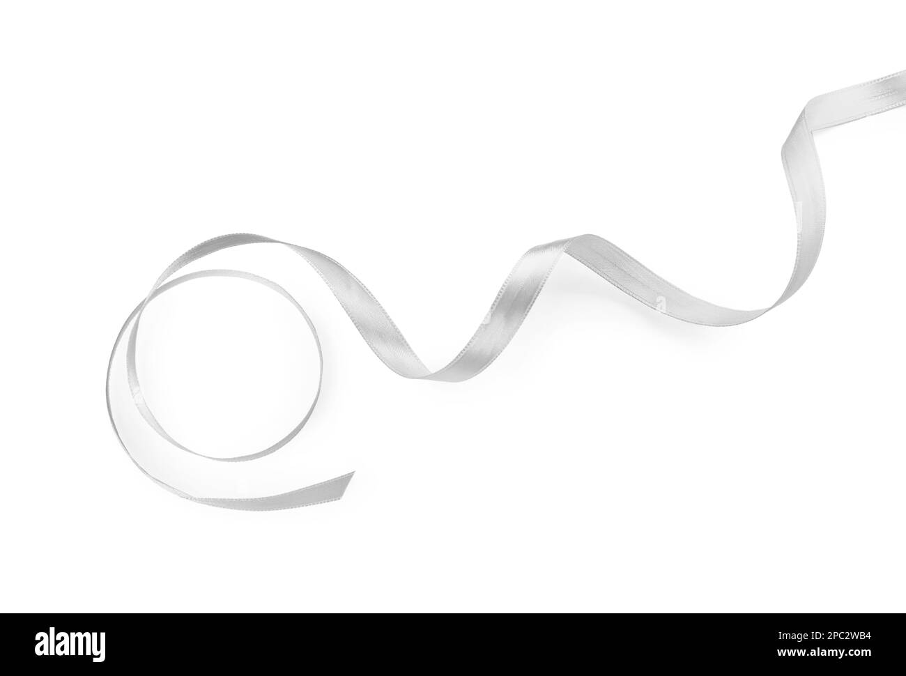 Silver satin ribbon on white background, top view Stock Photo - Alamy