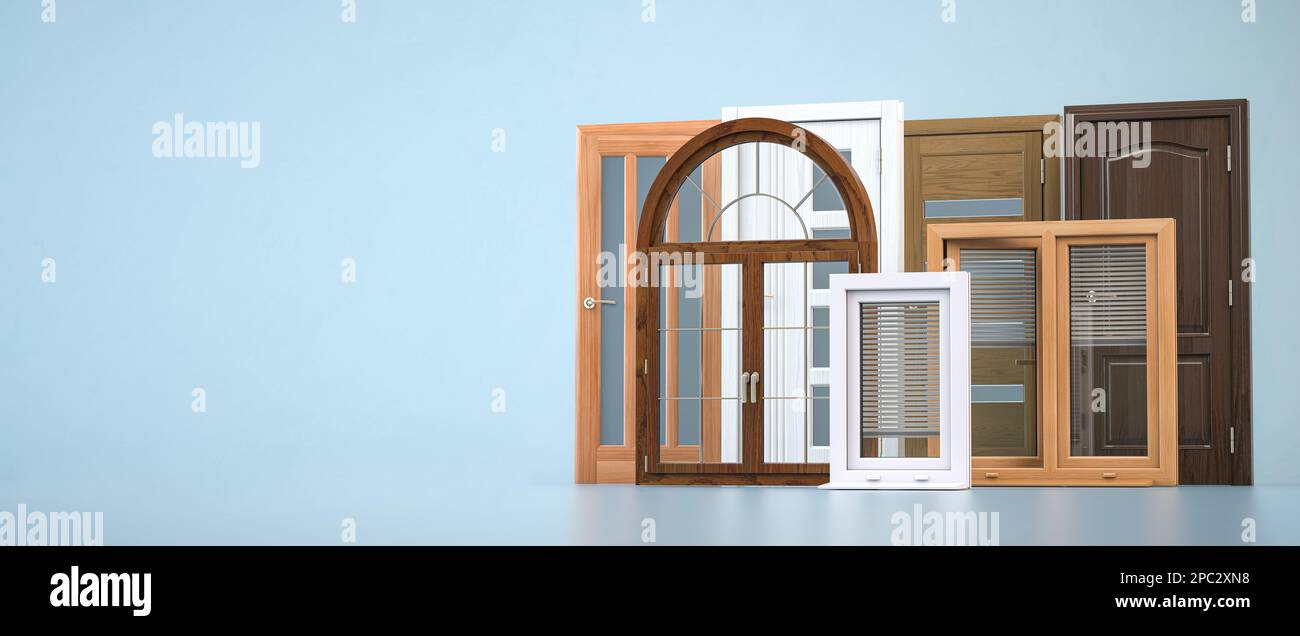 Windows and doora of different types. 3d illustration Stock Photo