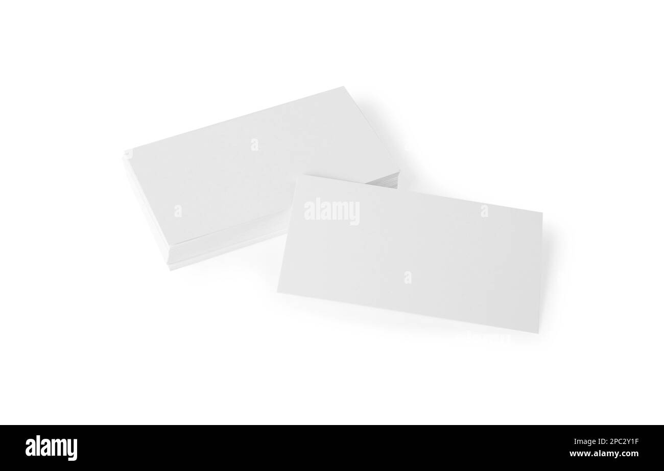 Blank business cards on white background. Mockup for design Stock Photo