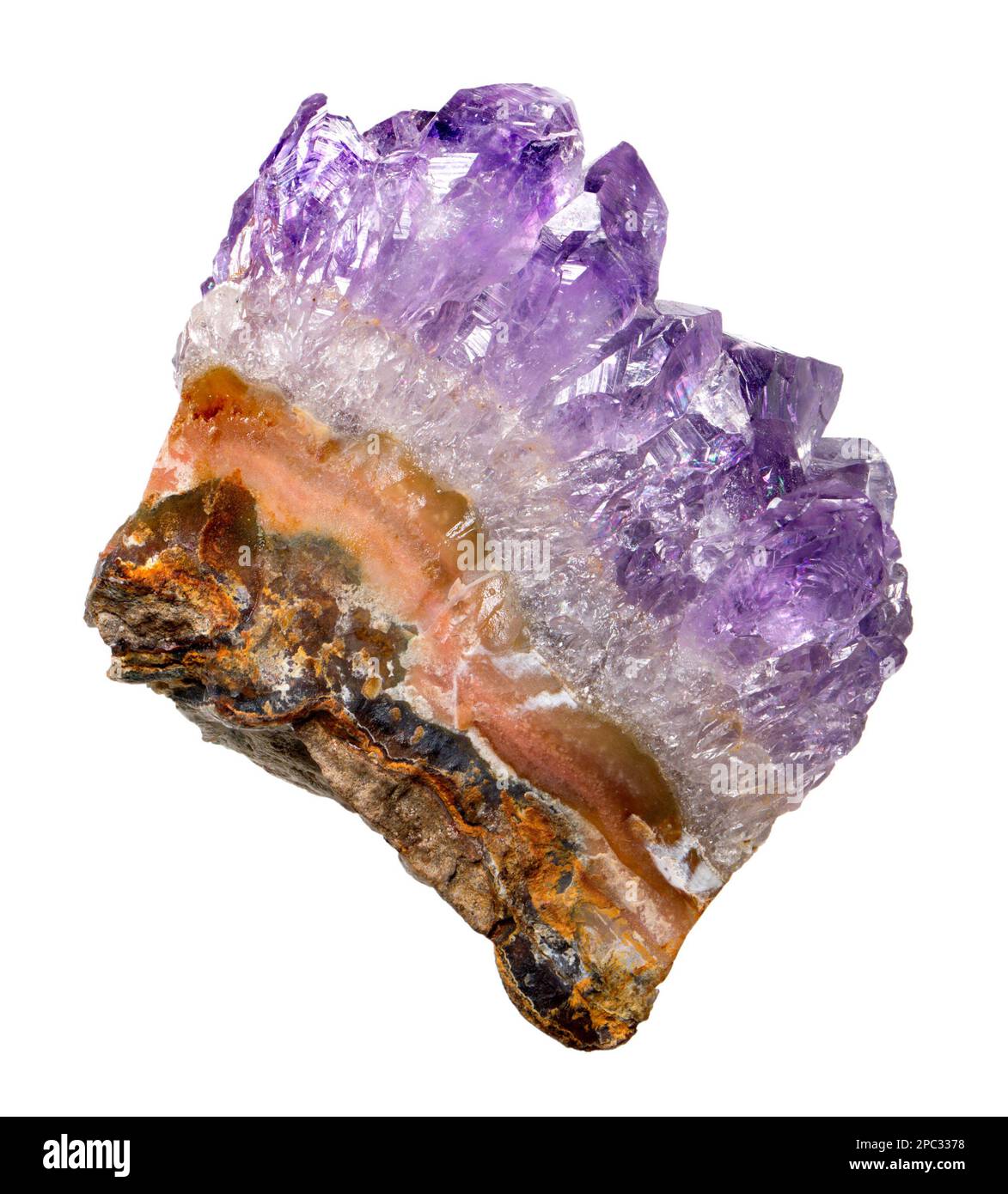 Amethyst crystals (purple quartz) on a matrix. c2cm across Stock Photo