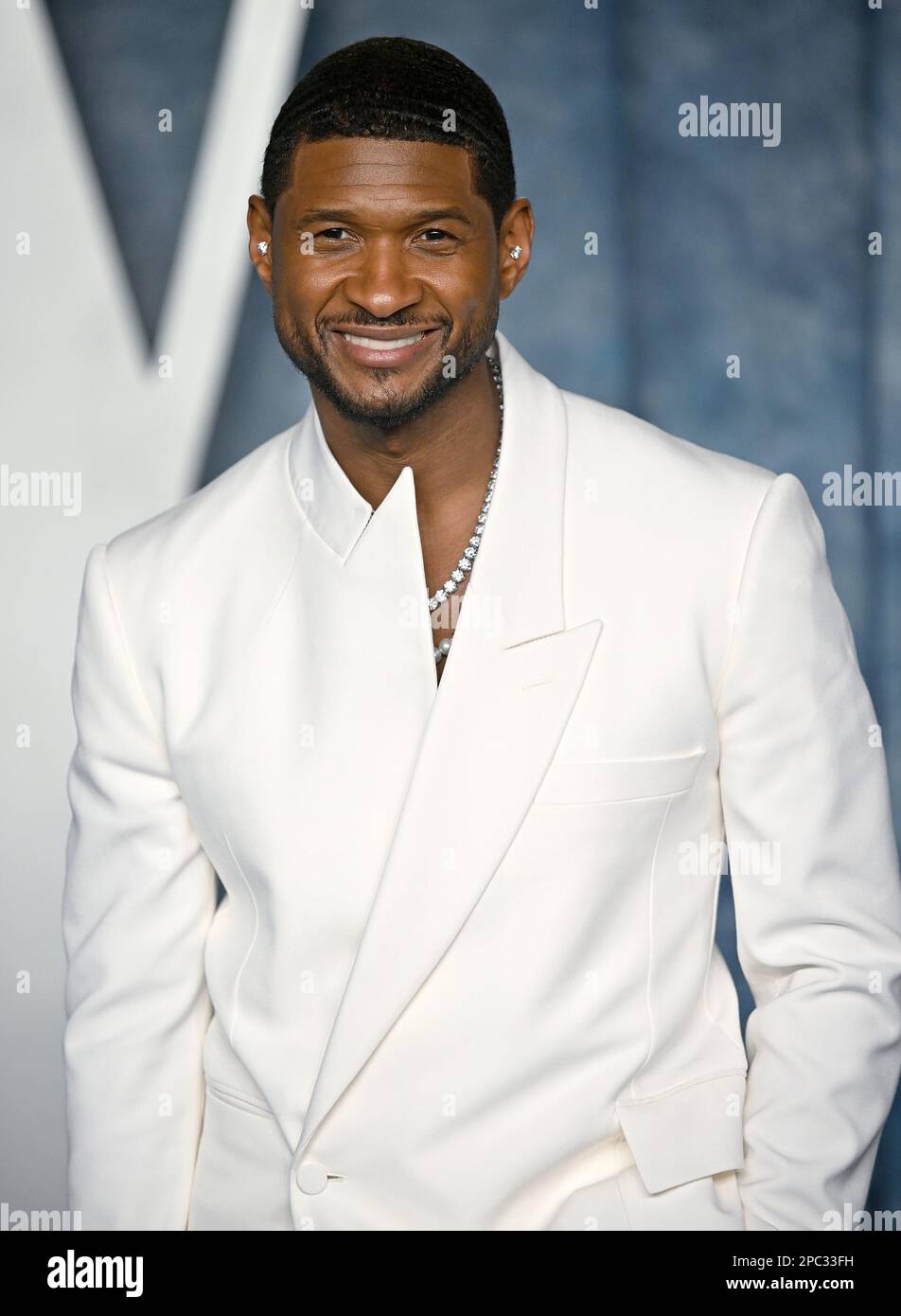 Beverly Hills, United States. 12th Mar, 2023. Usher arrives for the Vanity Fair Oscar Party at the Wallis Annenberg Center for the Performing Arts in Beverly Hills, California on Sunday, March 12, 2023. Photo by Chris Chew/UPI Credit: UPI/Alamy Live News Stock Photo