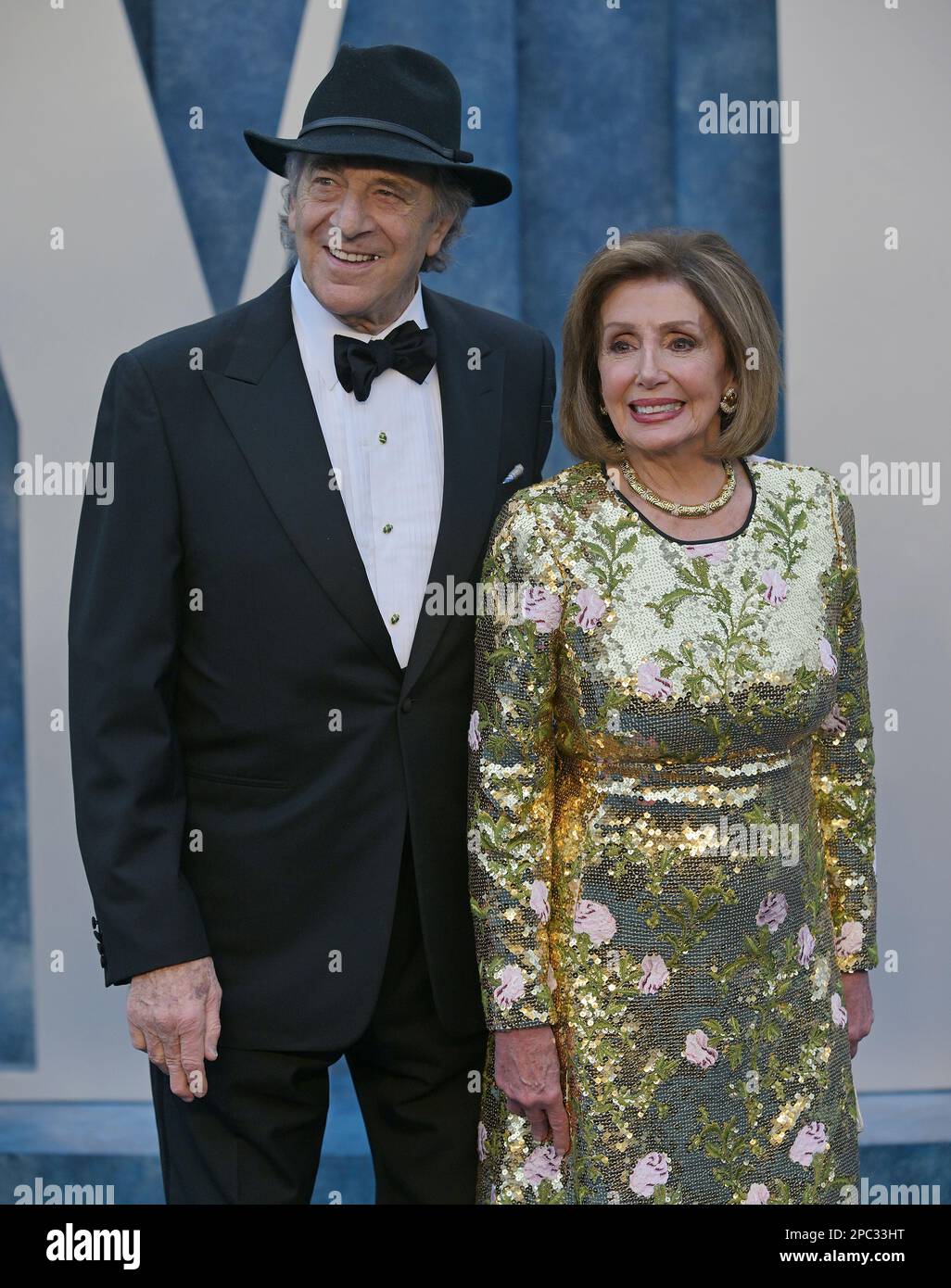 Beverly Hills, United States. 12th Mar, 2023. Nancy (R) and Paul Pelosi arrive for the Vanity Fair Oscar Party at the Wallis Annenberg Center for the Performing Arts in Beverly Hills, California on Sunday, March 12, 2023. Photo by Chris Chew/UPI Credit: UPI/Alamy Live News Stock Photo