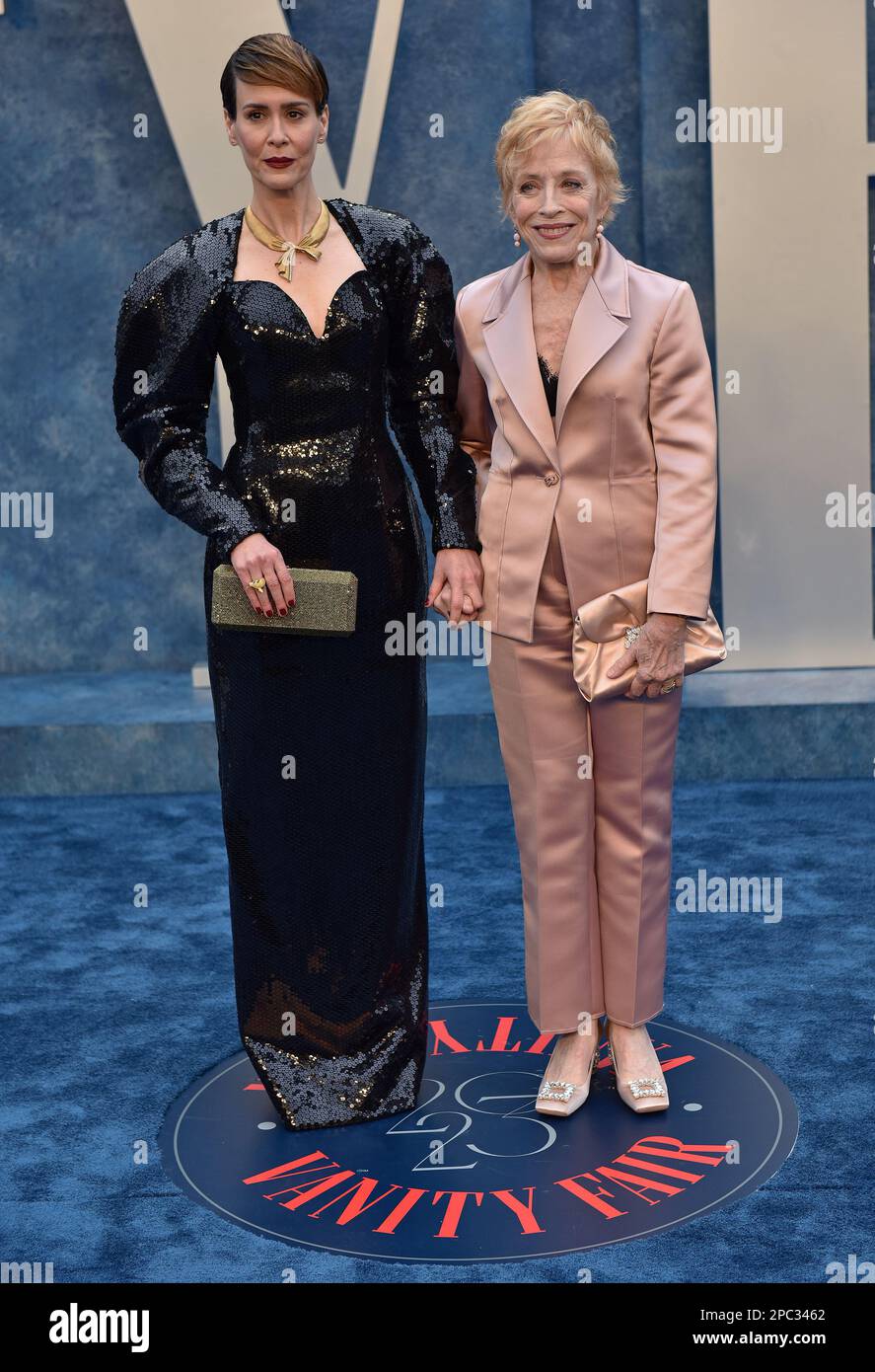 Beverly Hills, United States. 12th Mar, 2023. Sarah Paulson (L) and Holland Taylor arrive for the Vanity Fair Oscar Party at the Wallis Annenberg Center for the Performing Arts in Beverly Hills, California on Sunday, March 12, 2023. Photo by Chris Chew/UPI Credit: UPI/Alamy Live News Stock Photo