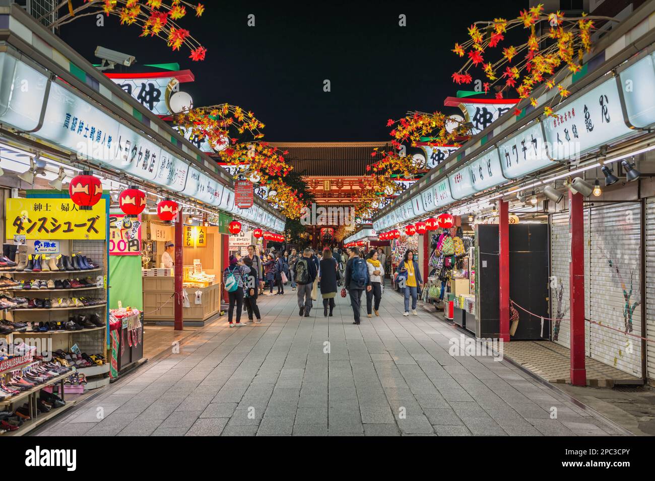 Tokyo, Japan - October 26, 2017 : tourist walking at Nakamise Shopping Street by night Stock Photo