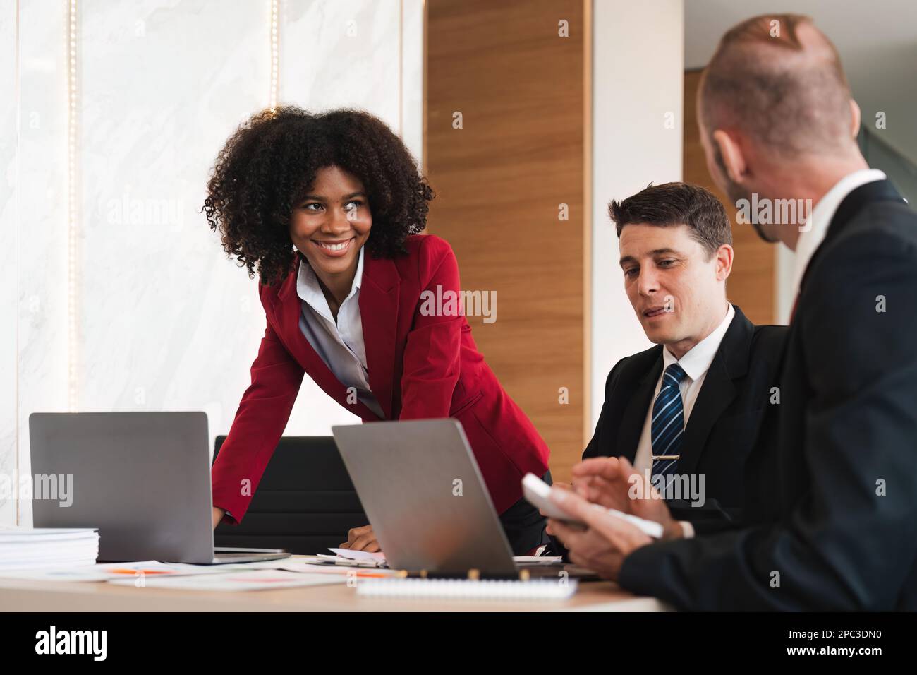 Business team Diverse colleagues gather brainstorm discuss financial ...