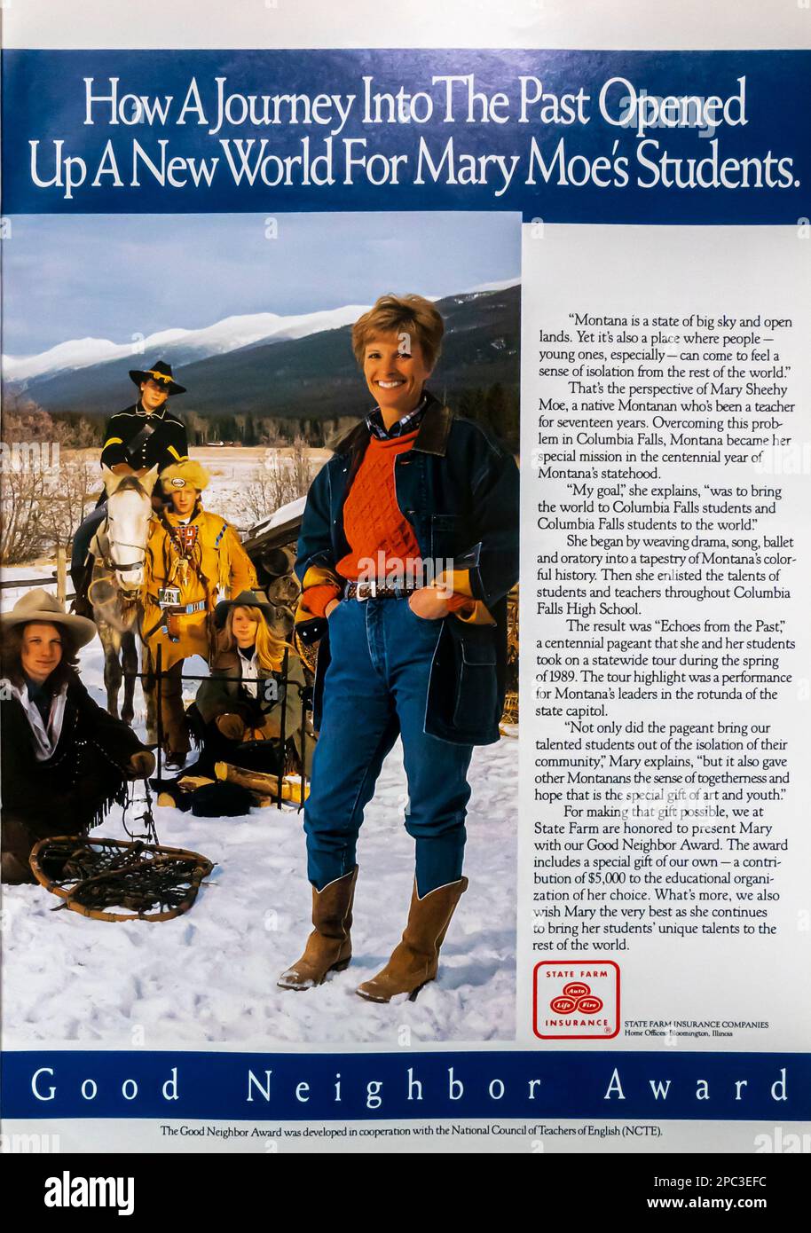 State Farm Insurance advert in a Natgeo magazine April 1991 Stock Photo