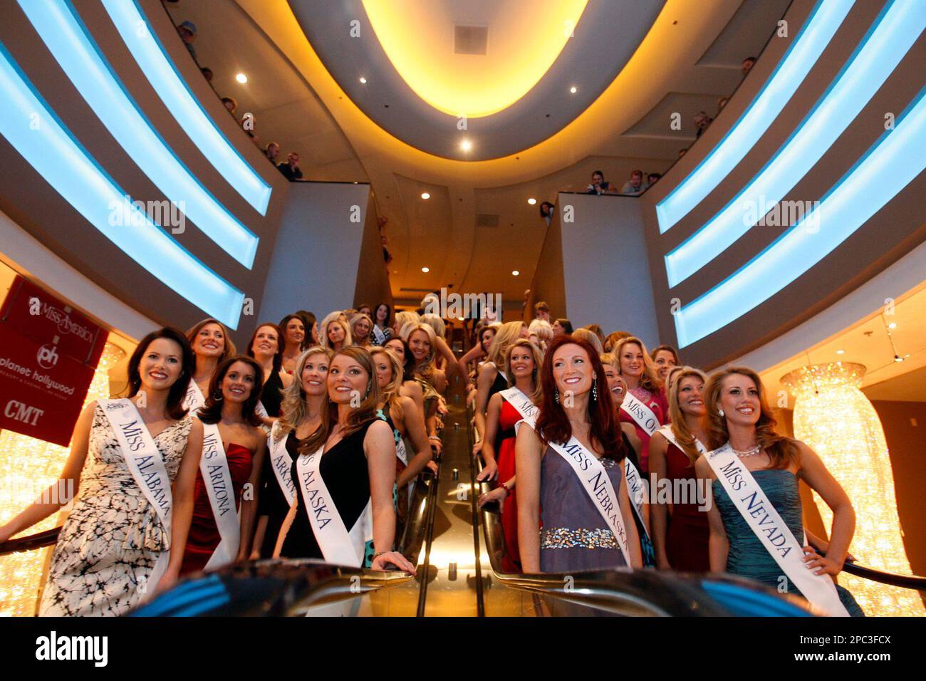 Contestants in the Miss America Pageant line up for the arrival ...
