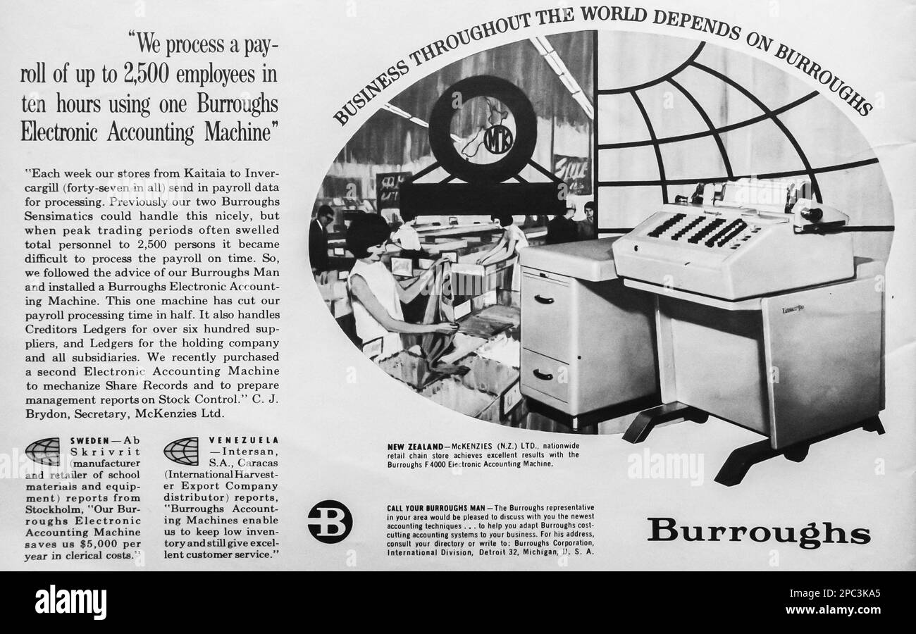 Burroughs F 4000 Accounting electonic machine advert in Life magazine June 15, 1964 Stock Photo