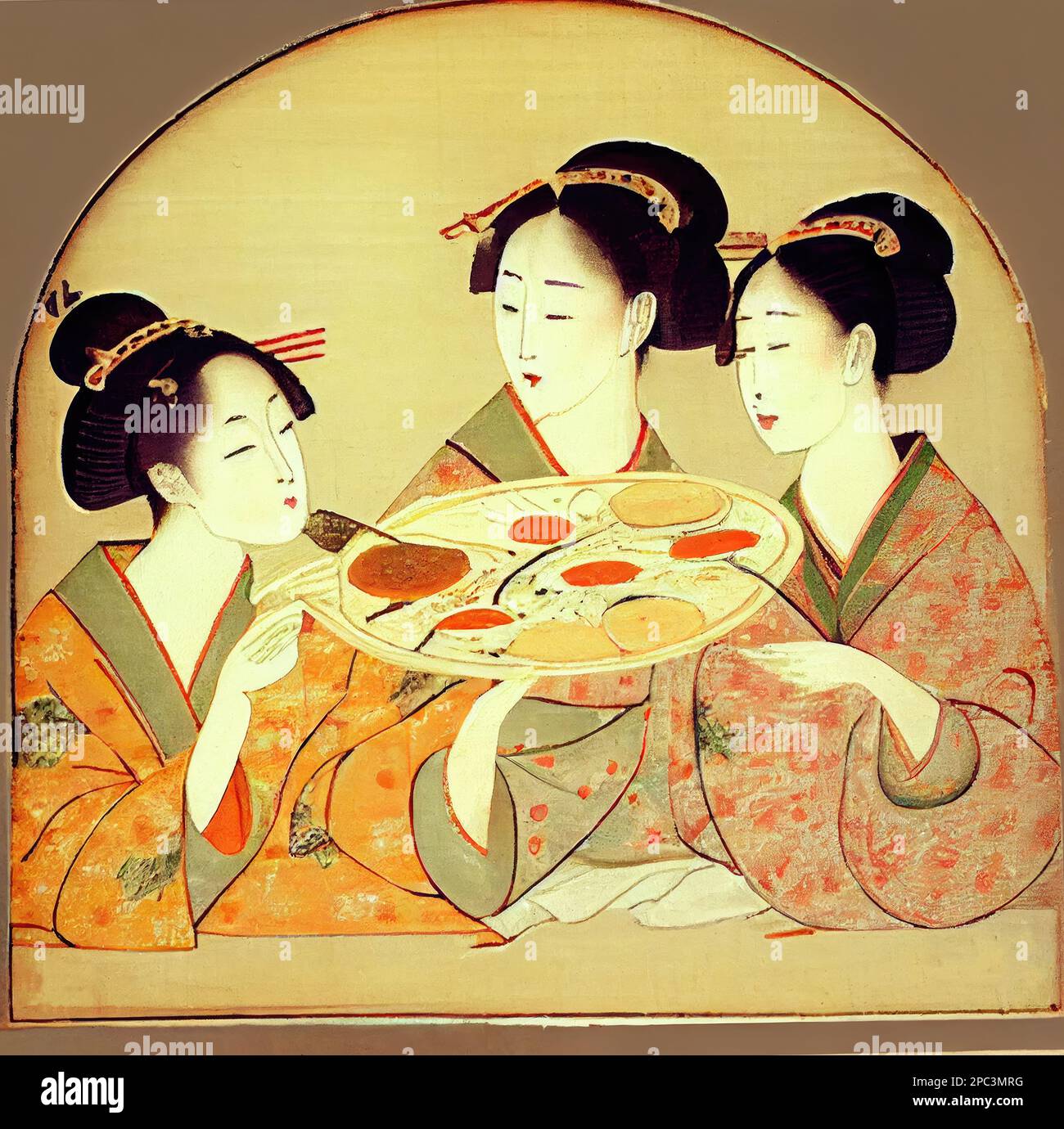 Traditional Japanese Women in Kimono Eating Pizza, Japanese Traditional  Style, Generative AI Illustration Stock Photo - Alamy