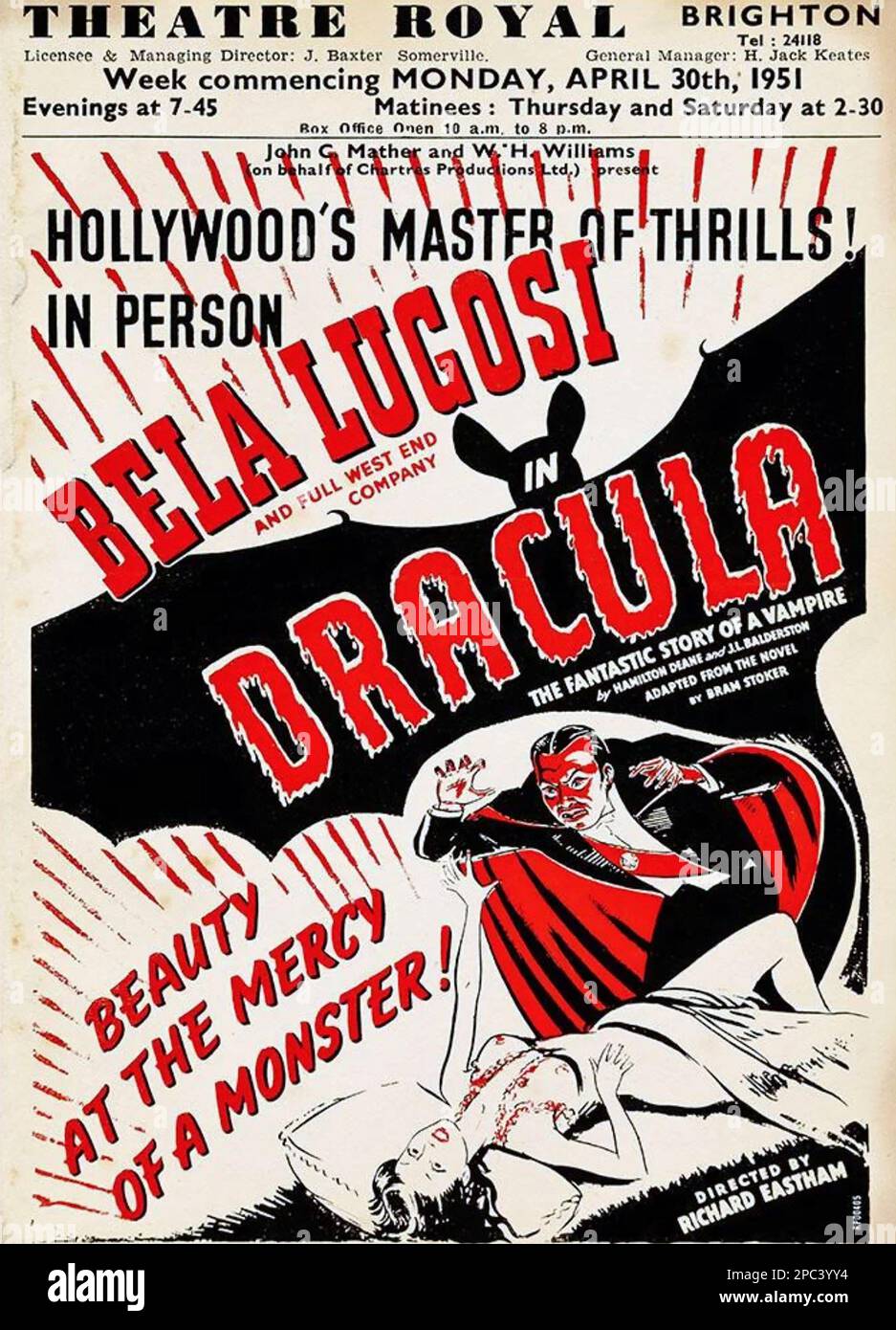 BELA LUGOSI (1882-1956) Hungarian American film and stage actor. Poster for one of his stage appearances during his 1951 UK tour. Stock Photo