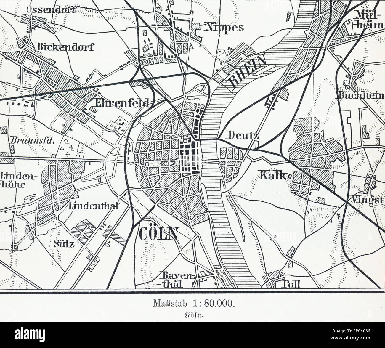City map of Cologne on the Rhine and its surroundings, Cologne, North Rhein-Westphalia, Germany, Central Europe Stock Photo