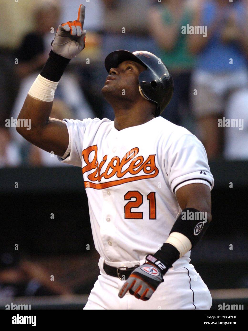 FILE** Baltimore Orioles' Sammy Sosa points skyward after hitting a solo  home run off in this June 18, 2005 file photo in Baltimore. Sosa worked out  Monday, Jan. 15, 2007 for the