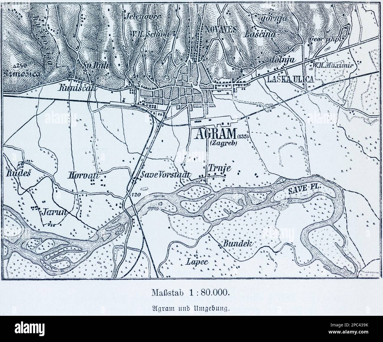 City map of Agram, today Zagreb and its surroundings, Zagreb, Croatia, Southern Europe Stock Photo