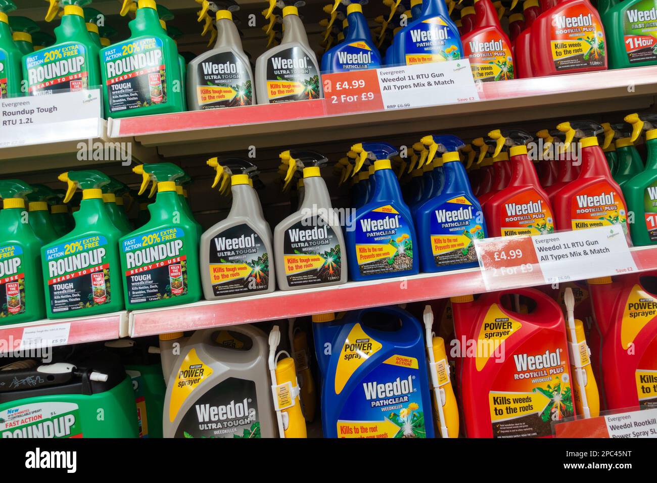 Weed killer on display at a garden centre, ashford, kent, uk Stock