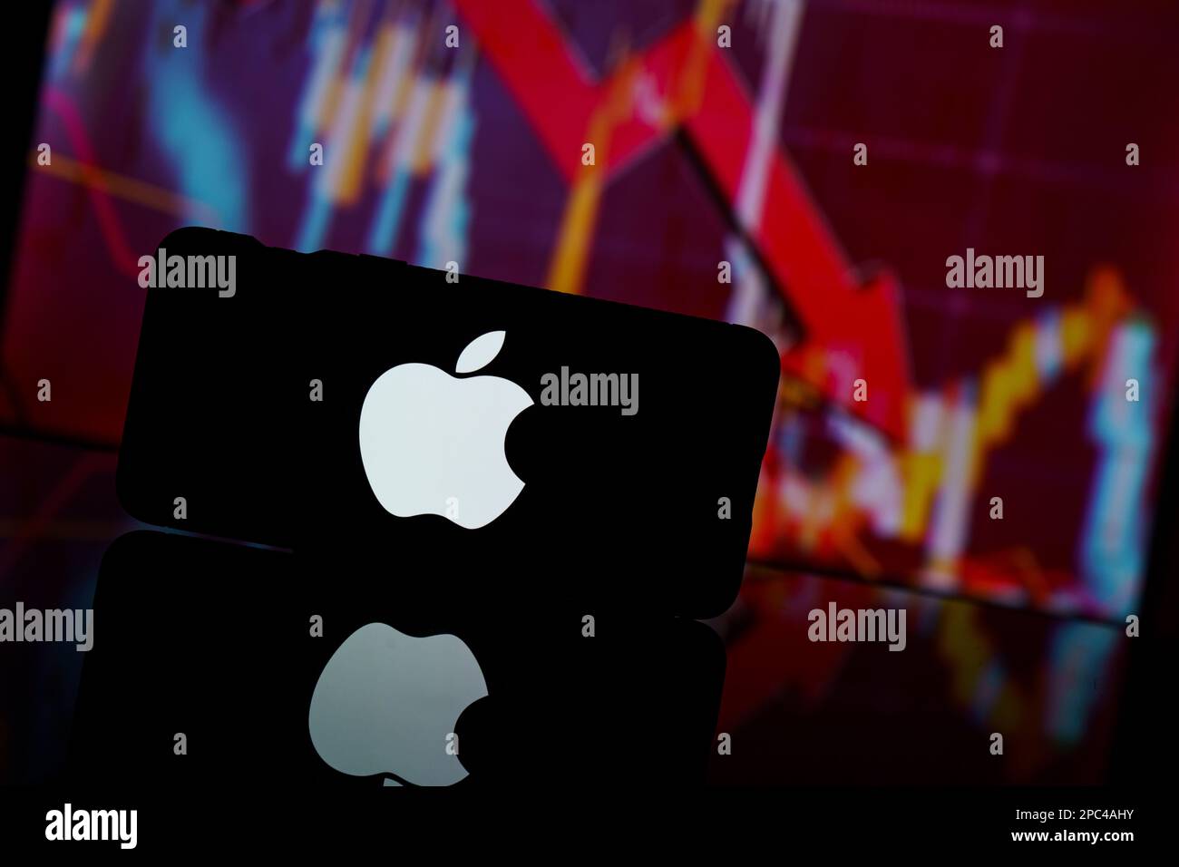 Paris, France 2023 March 13 Apple company shares go down at stock