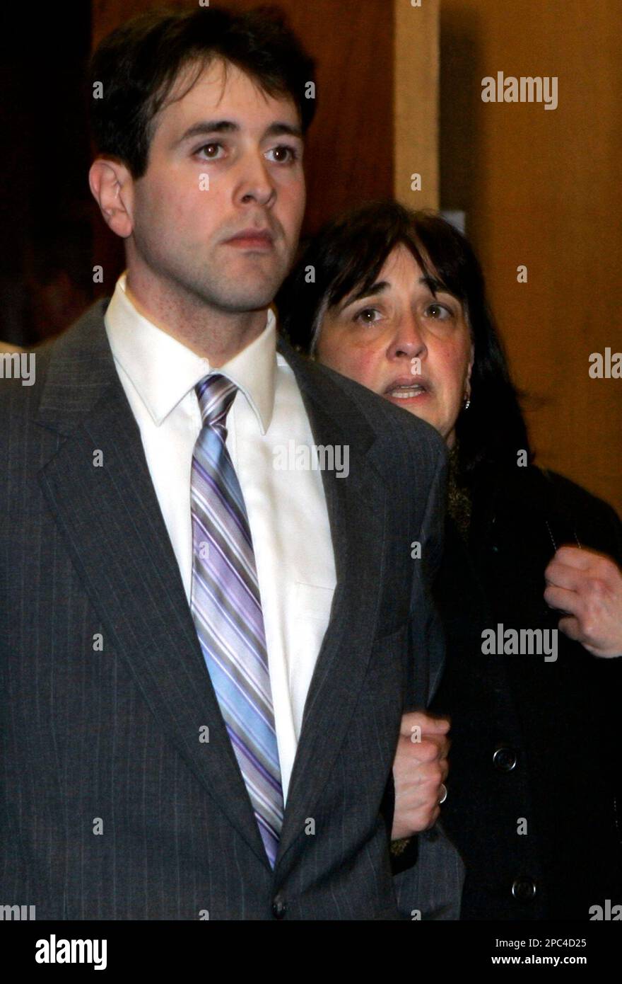 Kevin Eckenrode, left, walks with his mother Ann Marie Yanni from a  courtroom in Harrisburg, Pa., Friday, Jan. 12, 2007, after a jury convicted  him of involuntary manslaughter in the death of