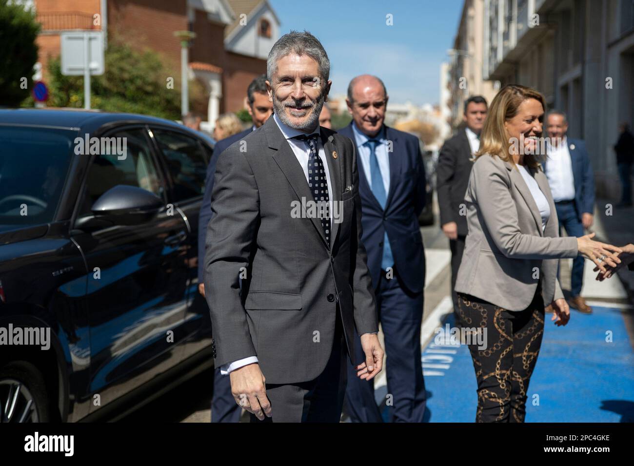 (LR) The Minister of the Interior, Fernando GrandeMarlaska; the Director General of the Police