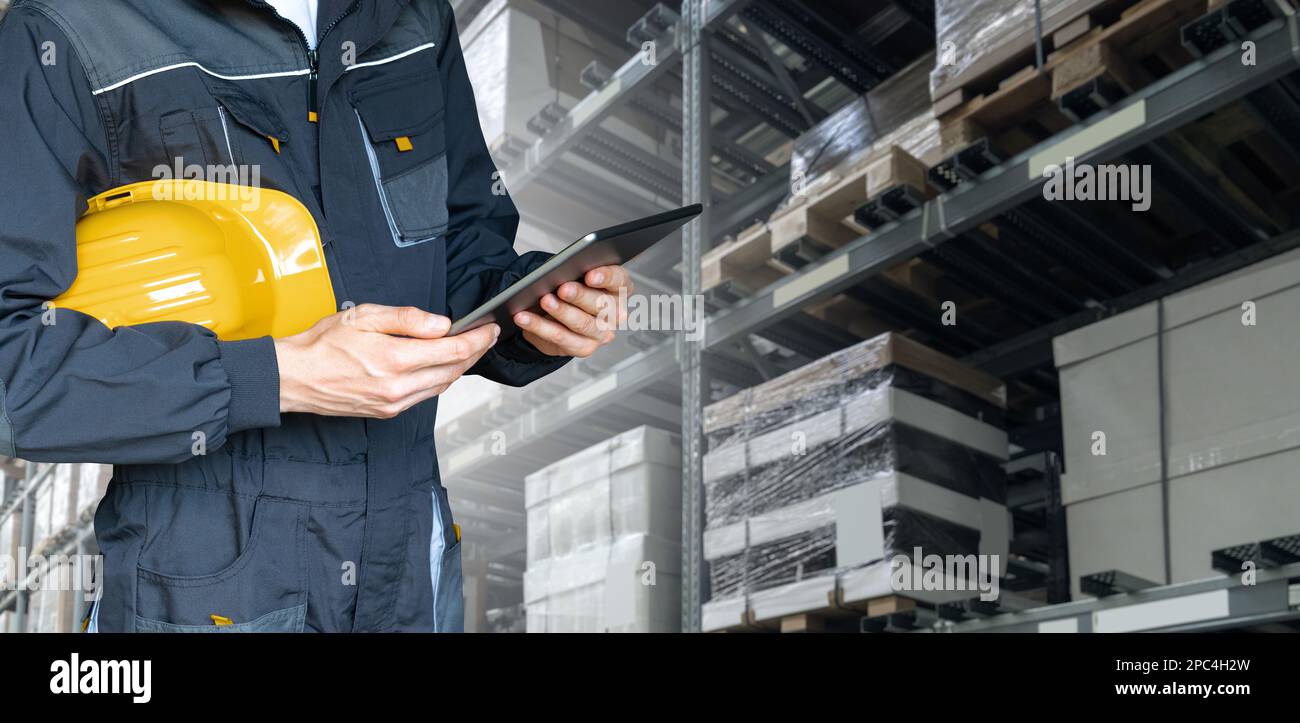 Warehouse manager with digital tablet Stock Photo