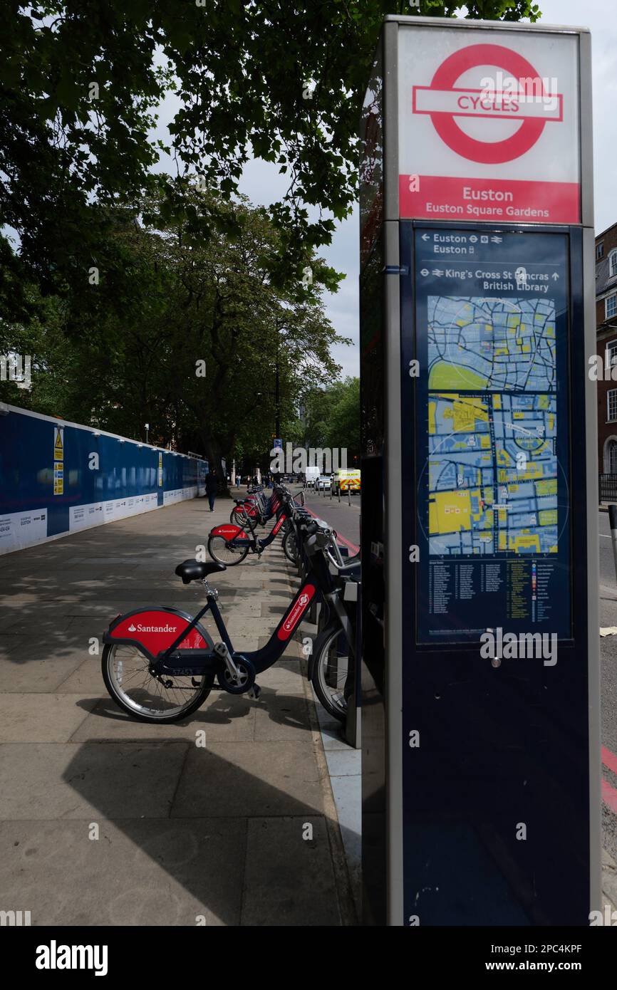 London 05 07 2022 Pavement with bicycle storage in front of Euston