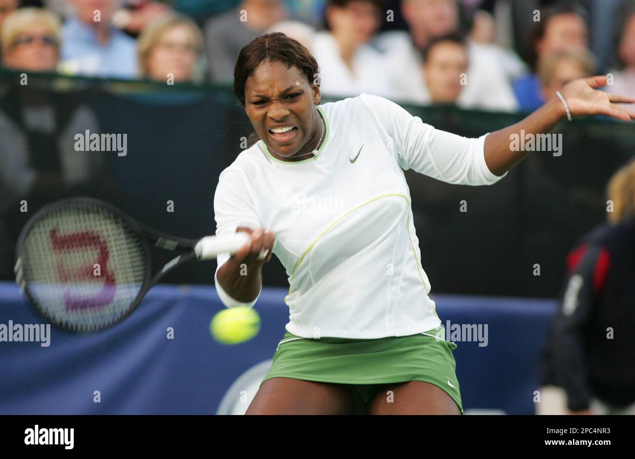 America's Serena Williams in action against Austria's Sybille Bammer in the  quarter finals of the Hobart International tennis tournament, Wed, Jan. 10,  2007, in Hobart Australia. Bammer won the match 3-6, 7-5,