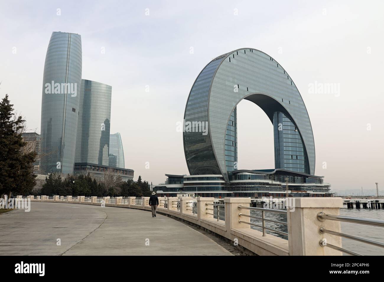 Crescent Bay on the Caspian seafront in Baku Stock Photo