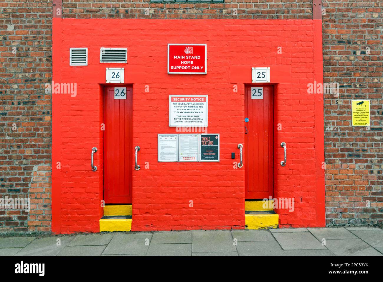 Entrances 25 and 26 for home support only at Aberdeen Football Club's Main Stand in Pittodrie Stadium, Pittodrie Street, Scotland, UK, Europe Stock Photo