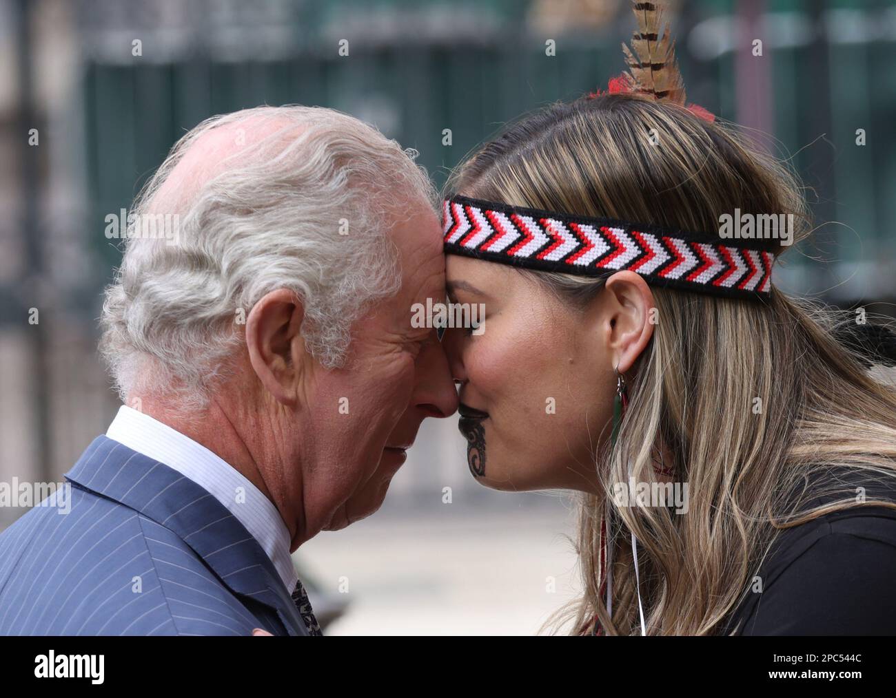 King Charles III is greeted with a 'Hongi' a traditional Maori greeting