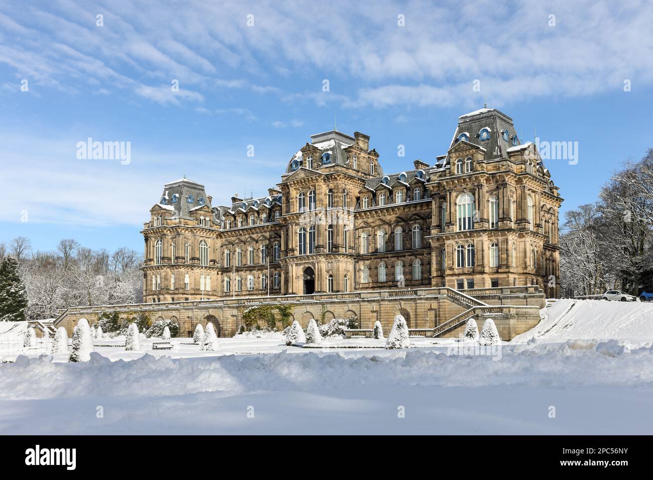 The Bowes Museum in Winter, Barnard Castle, Teesdale, County Durham, UK Stock Photo