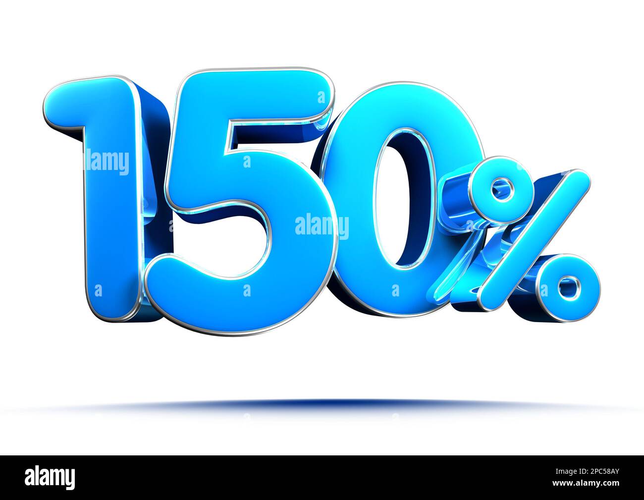 Sky blue 150 Percent 3d illustration sign on white background have work path. Special Offer 150% Discount Tag. Advertising signs. Product design. Prod Stock Photo