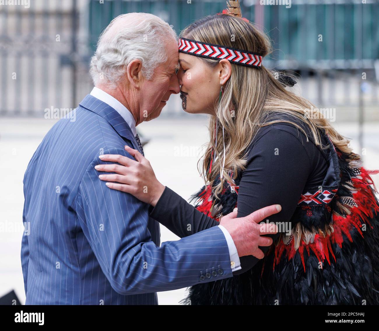 King Charles III is greeted with a 'Hongi' a traditional Maori greeting
