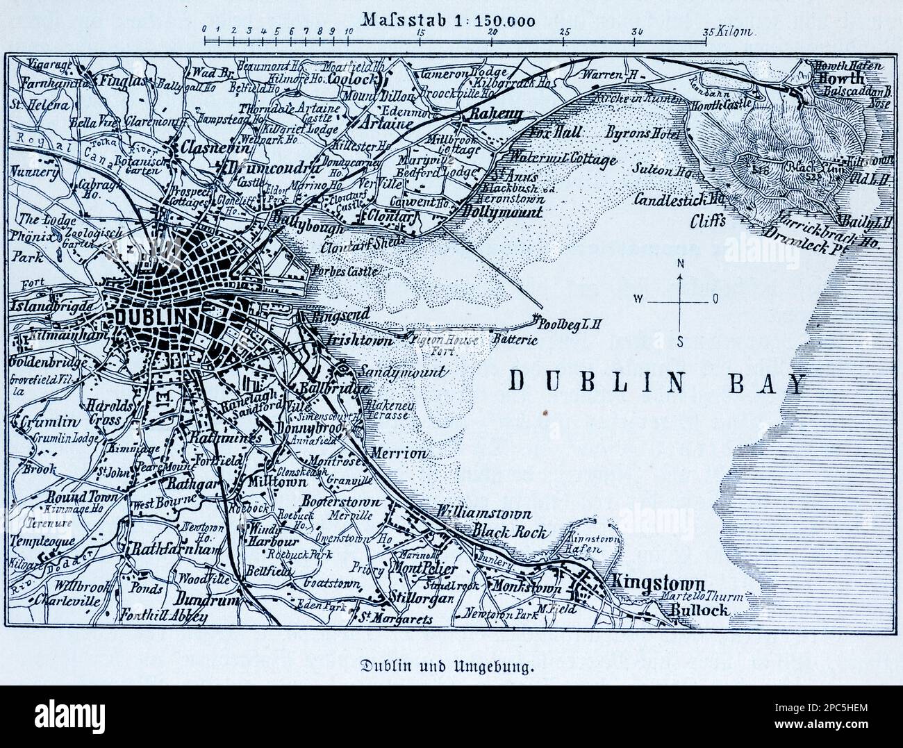 City map of Dublin and its surroundingscapital city of ,Dublin and Dublin Bay, Rupublic of Ireland, Western Europe, illustration 1896 Stock Photo