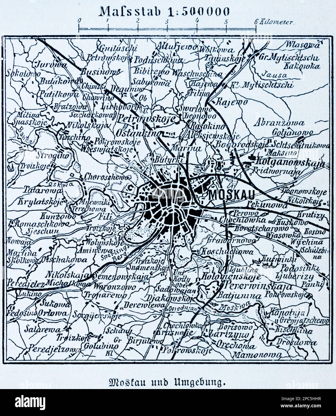 City map of Moscow and its surroundings, Moscow, capital of Russia, Eastern Europe, illustration 1896 Stock Photo