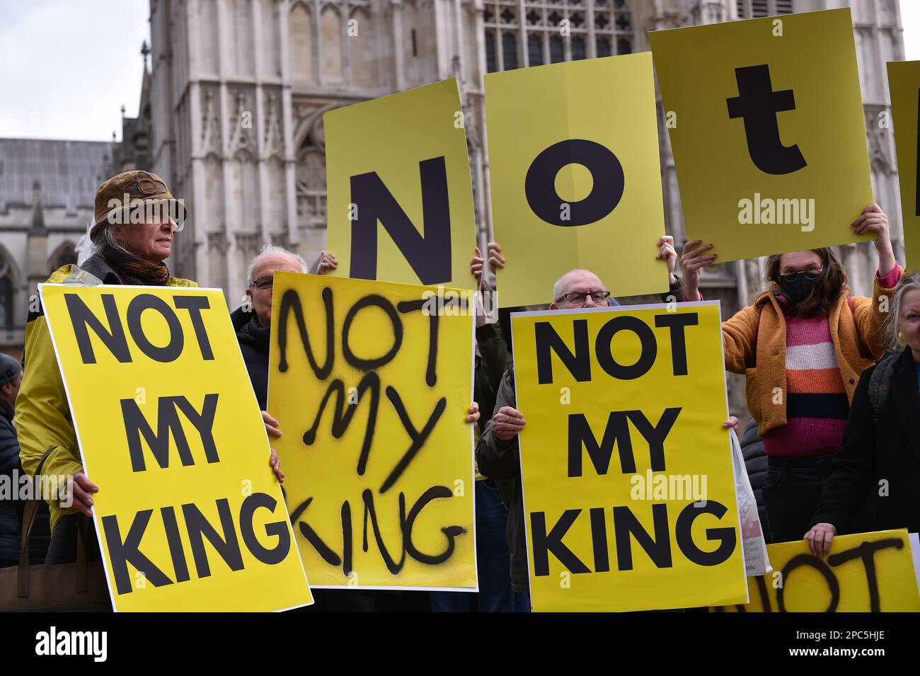 london-england-uk-13th-mar-2023-protesters-hold-not-my-king