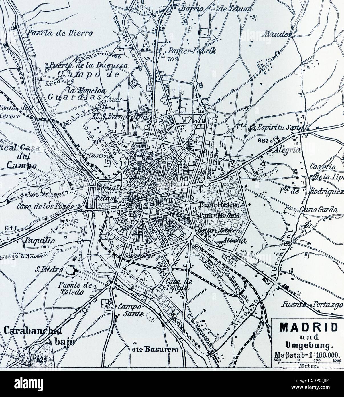 City map of Madrid and its surroundings, Madrid, Spain, Southern Europe, illustration 1896 Stock Photo