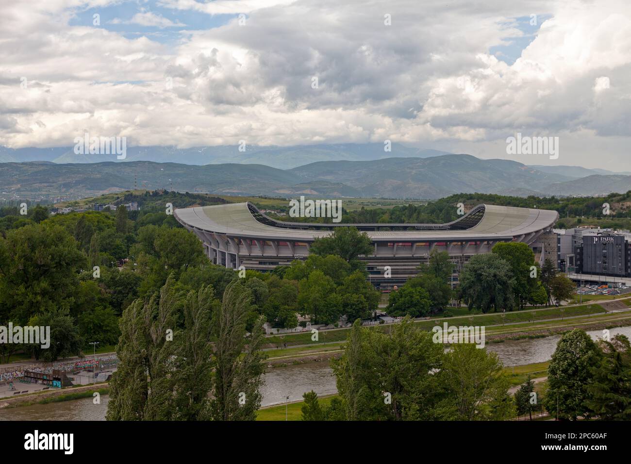 Skopje, North Macedonia - May 20 2019: The National Arena Toshe Proeski is a sports stadium located in the capital of North Macedonia. It is currently Stock Photo