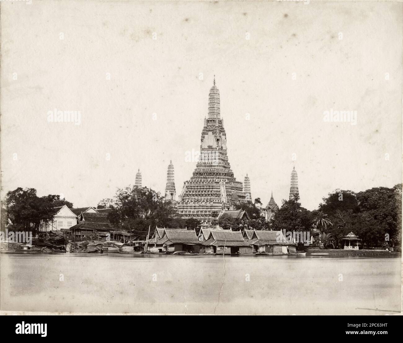 Vintage 19th c. photo: Thailand, Siam, Bangkok Wat Change Temple Stock Photo