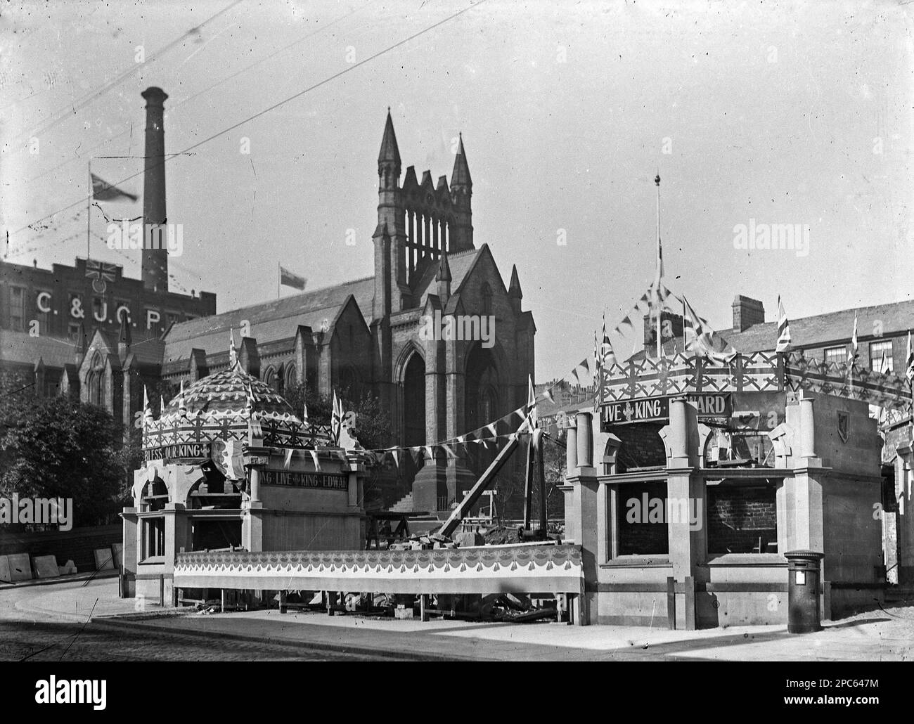 Around the UK -, Building of the Boar War Memorial, Bolton Road, Darwen, Lancashire, UK Preparation & events relating to the Coronation of King Edward VII in 1902 Stock Photo