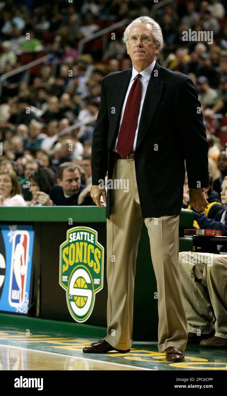 Seattle SuperSonics head coach Bob Hill watches his team against the Dallas  Mavericks in the first quarter of a NBA basketball game Wednesday, Dec. 20,  2006 at KeyArena in Seattle. (AP Photo/Ted